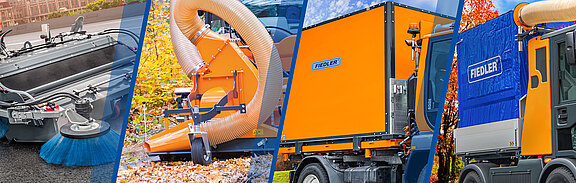 Fotocollage von Maschinen zur Laubbeseitigung - Laubsauger, Kehrmaschinen